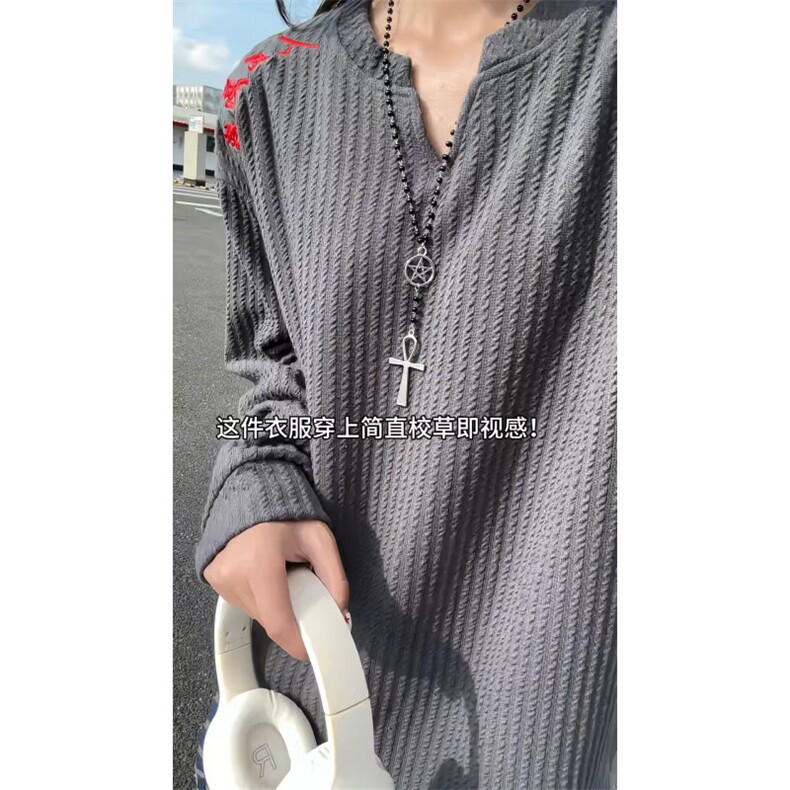 XZ809A/SYR08/特P19/控38美式V领人民万岁万针绣花长袖T恤卫衣,男装T恤,星座809A(原222-1)