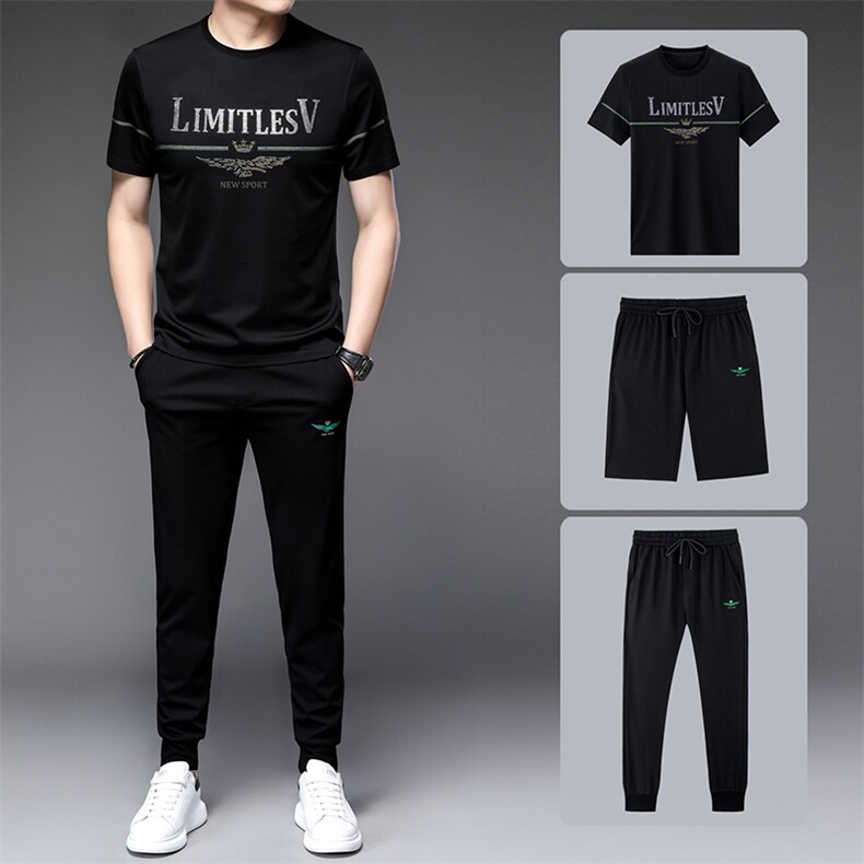 针冰丝男士休闲卫衣套装夏季短袖运动服三件套时尚潮流冰丝,男装休闲套装,电商B212（原钱塘6029）