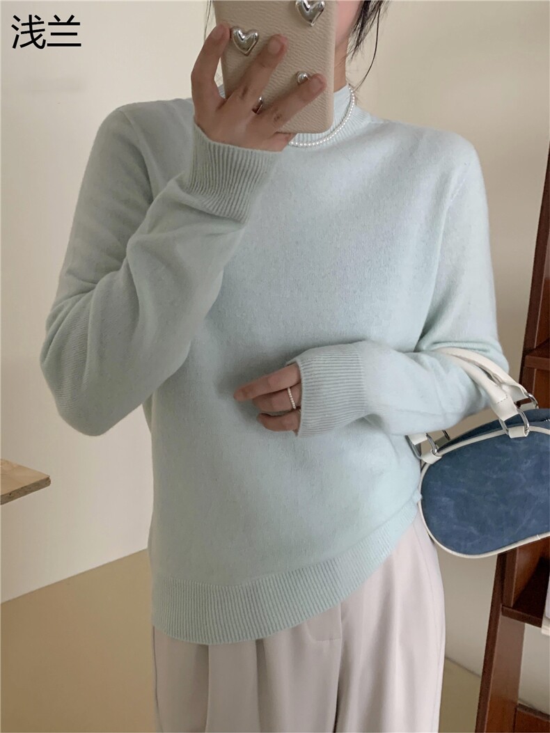 时尚女士秋冬10%半高领打底衫显瘦百搭保暖针织衫,女装羊绒衫,牧思羊
