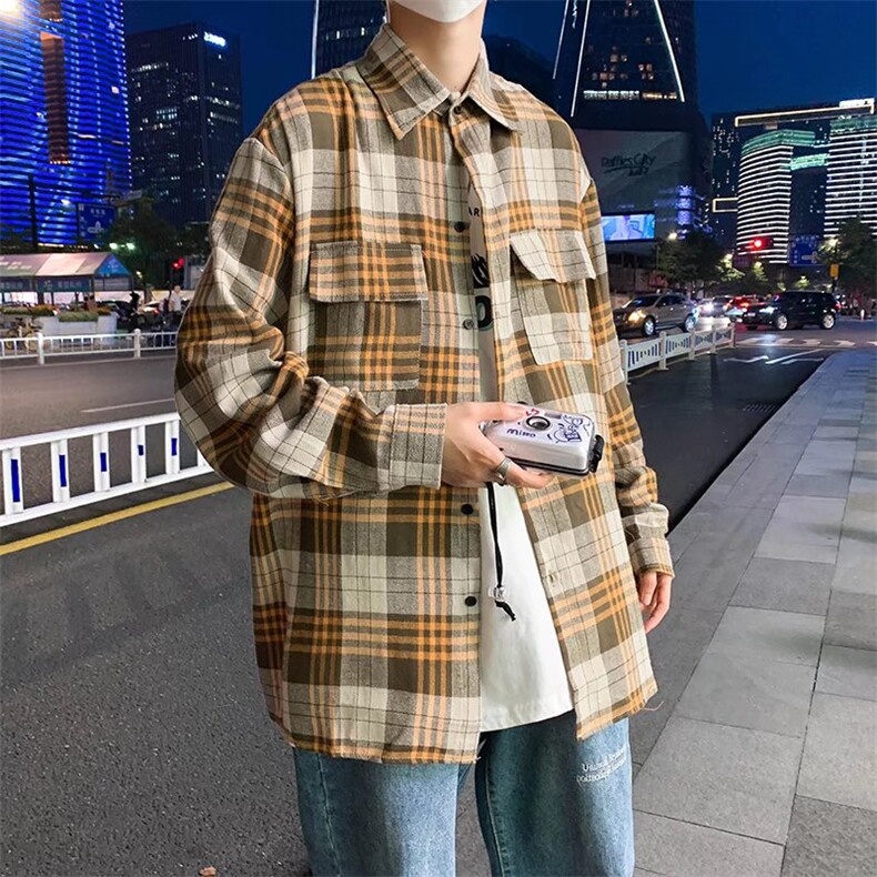 长袖格子衬衫春款男港风潮流C528P32,男装衬衫,星座1116-2