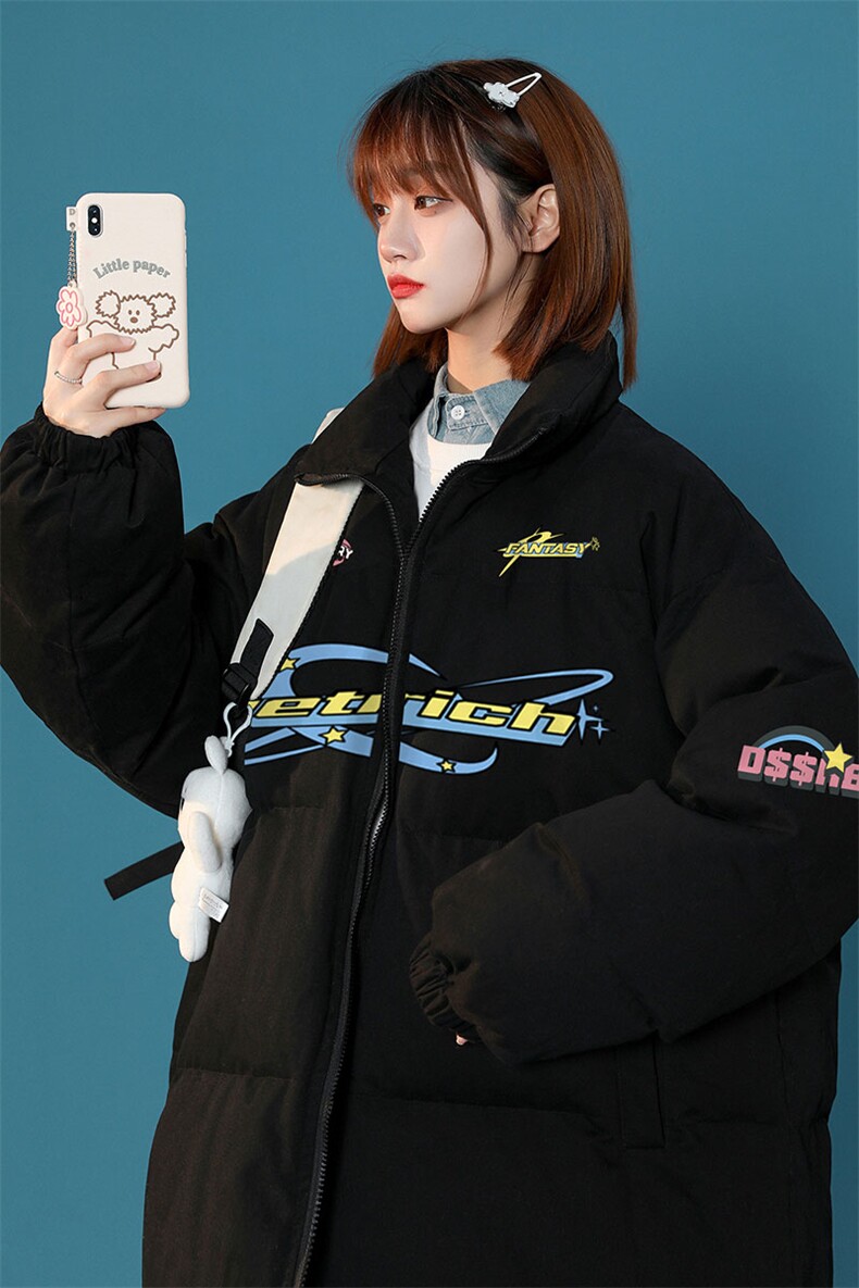 中性风22冬季设计感时尚潮流印花保暖厚款立领棉衣MY7024P85控118,男装棉衣,A247A