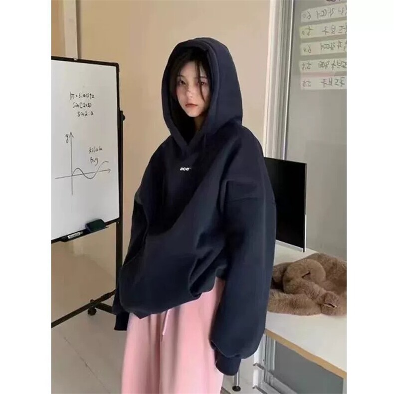 CX274-P49美式灰色卫衣女2025新款小个子秋冬宽松慵懒风,男装卫衣,电商B323A