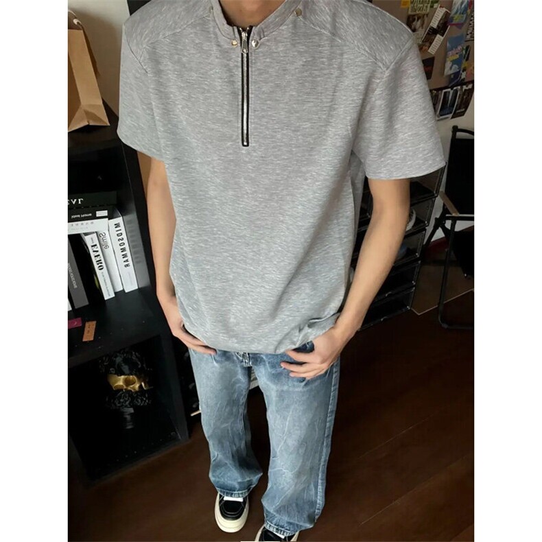 DXW03LL-特P40cleanfit半拉链短袖t恤男高级感痞帅复古半袖,男装T恤,星座1007（原301D）