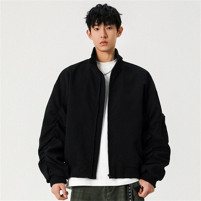 电商DSA028-JK2504特P55纯色经典立领机车飞行服夹克,男装夹克,电商A028