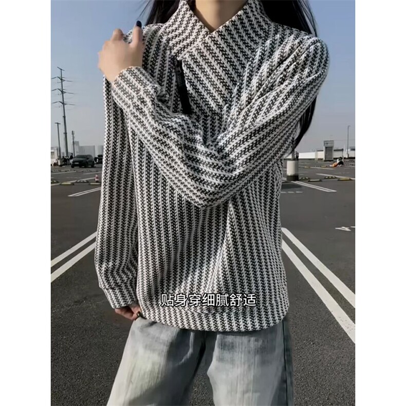 高品质春装新款老钱风美式高街鱼骨纹斜拉链解构高领卫衣长袖t恤,男装T恤,电商A486