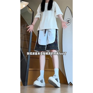 YK86054-P23 聚酯纤维 美式复古华夫格拼接短裤男夏季新款图片