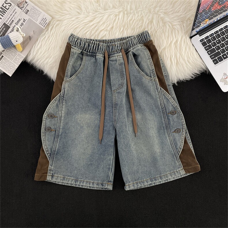 男士美式复古牛仔短裤宽松直筒五分裤子百搭休闲中裤D01149-P40，男装牛仔裤，星座308B-1