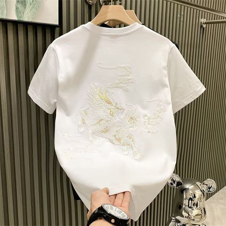 潮风重工刺绣t恤男宽松大码重磅纯棉半袖潮牌潮流短袖男夏图片