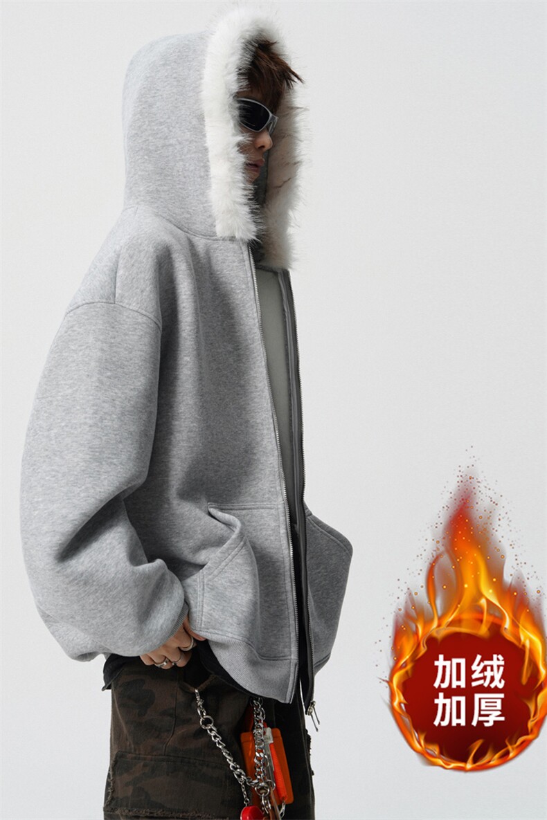 重磅580G！2025秋冬男士毛领开衫卫衣保暖外套WY90特P75,男装棉衣,电商B220