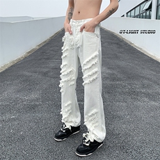B221美式ins高街暗黑小众情侣个性款休闲牛仔裤LK23051-P65控88，男装牛仔裤，电商B221