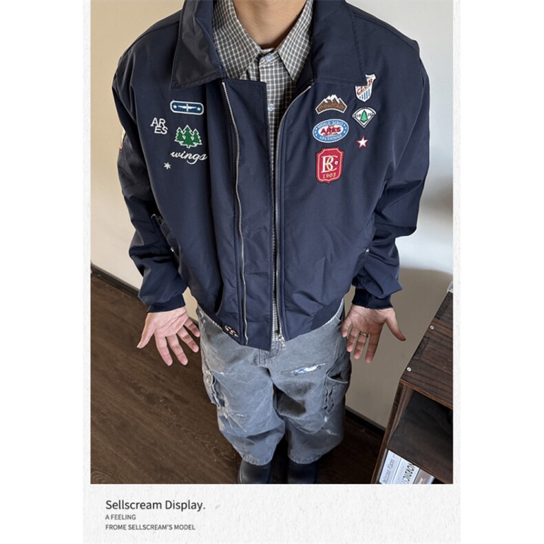 美式复古徽章刺绣小标飞行夹克男女小众休闲百搭派克服,男装夹克,四季星座505