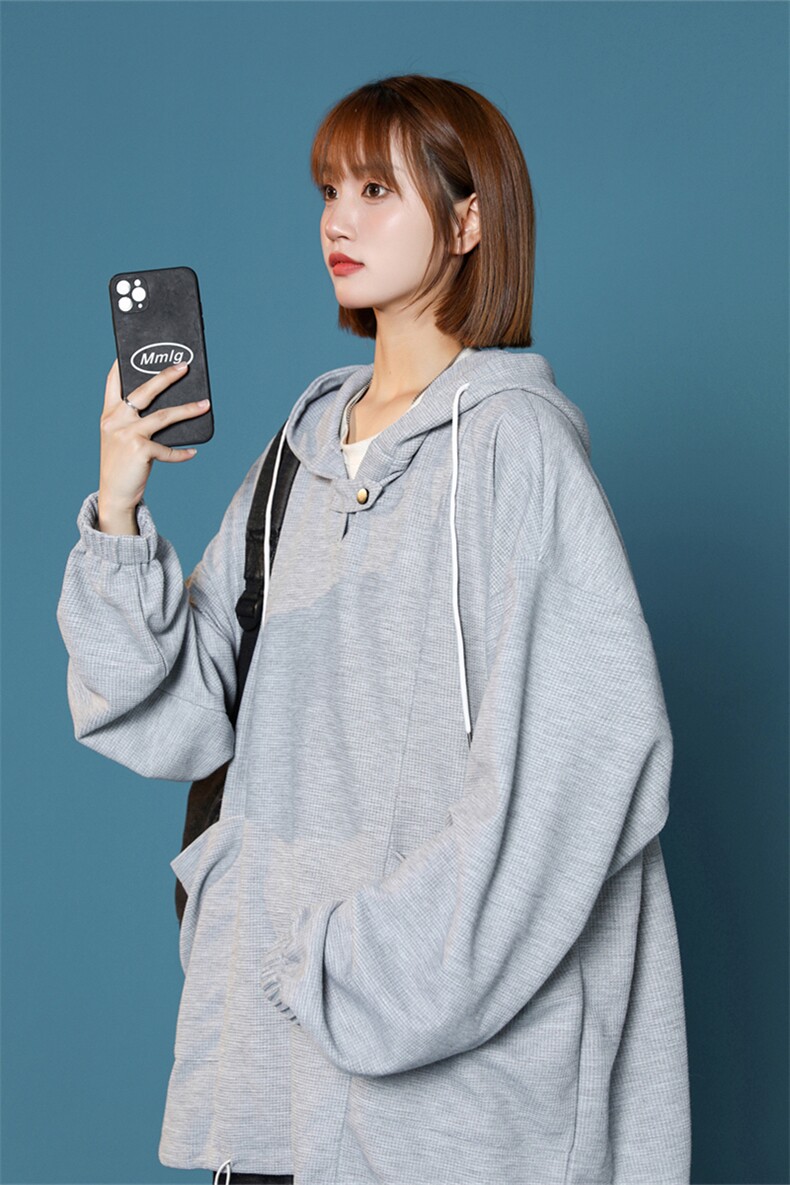 WY6098/P60秋装新款中性风套头华夫格卫衣男女宽松大码外套上衣,男装卫衣,电商A141