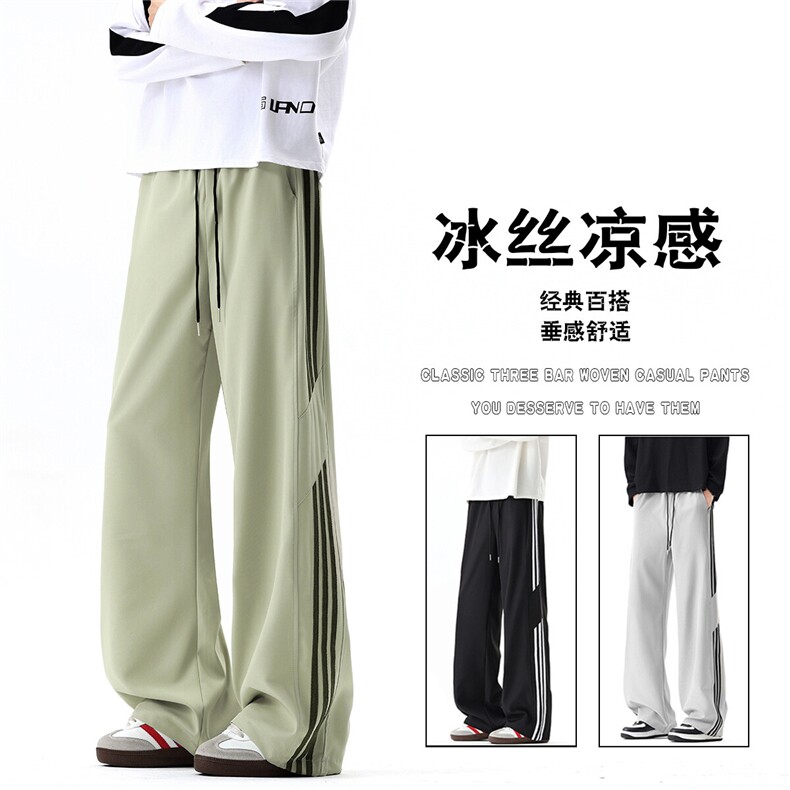 GENIOLAMODE美式运动三条杠休闲裤男士春秋款青少年宽松直筒百搭,男装休闲裤,电商A247
