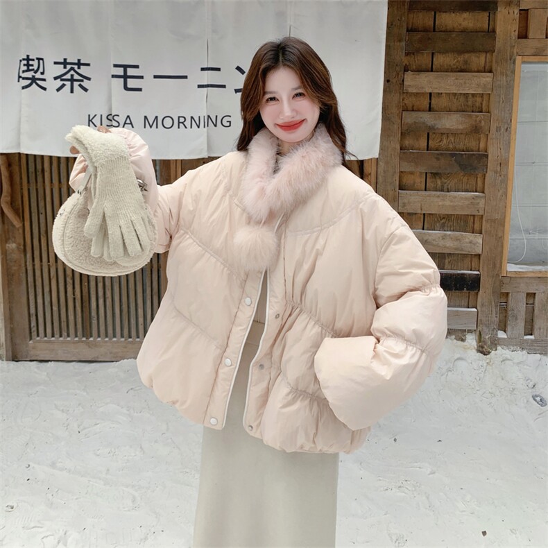 新款现！真狐狸毛保暖粉色羽绒服外套2C133-6003-P280-K408图片