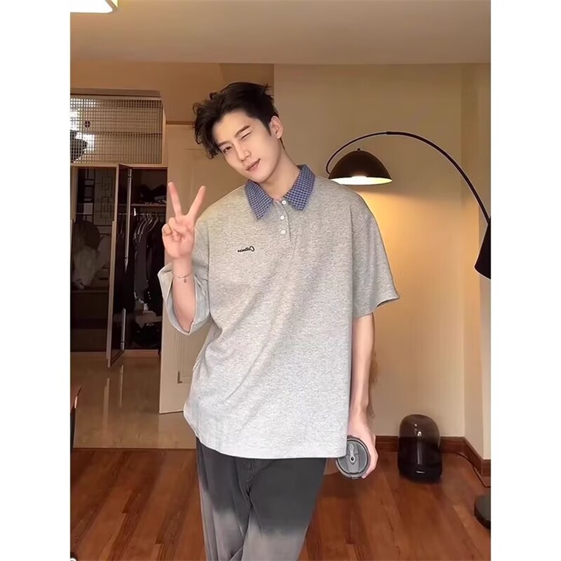 网图现货美式宽松假两件拼接撞色短袖T505/P35,男装T恤,星座205-3