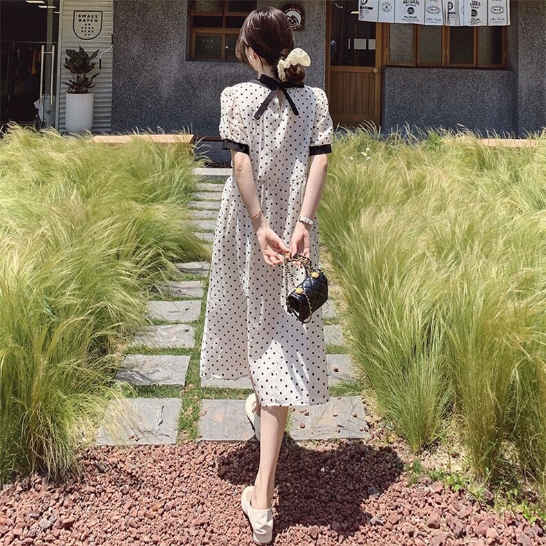 法式雪纺波点连衣裙女夏2025新款小香风宽松减龄仙女气质温柔长裙,女装连衣裙,浙宝305