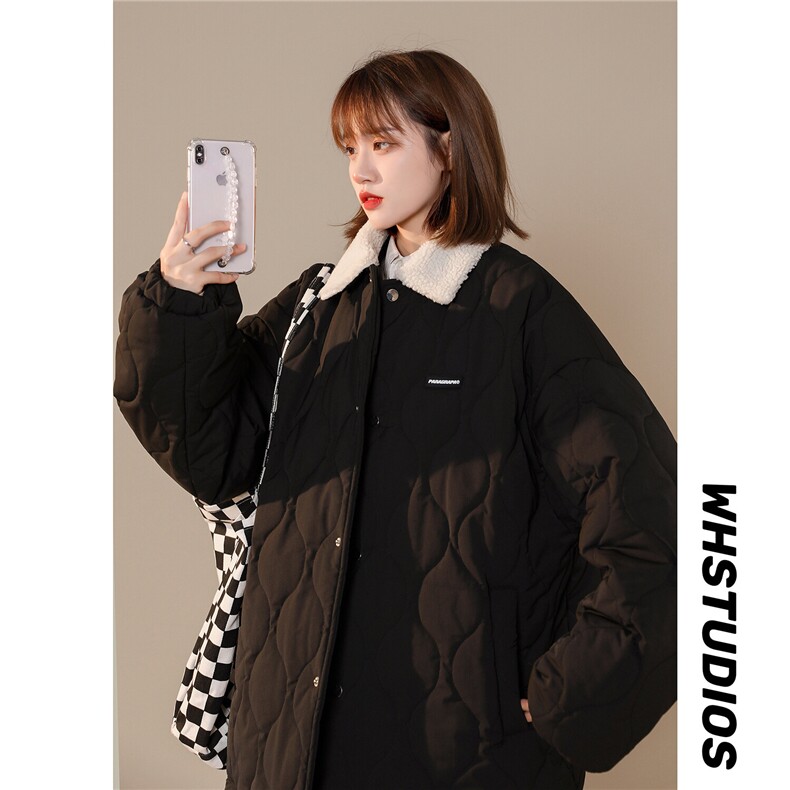 冬装新款菱形格工装棉衣加绒毛领宽松棉服外套潮Q327-P120控148,男装棉衣,星座617A-6（原A405-1）