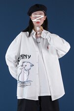 2021秋季新中性风蒙马特港风猫咪印花大码休闲男衬衫C519-P45，男装衬衫，电商A001