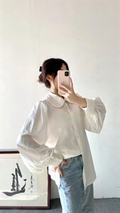 圆翻领领子木耳边袖口木耳边衬衣图片