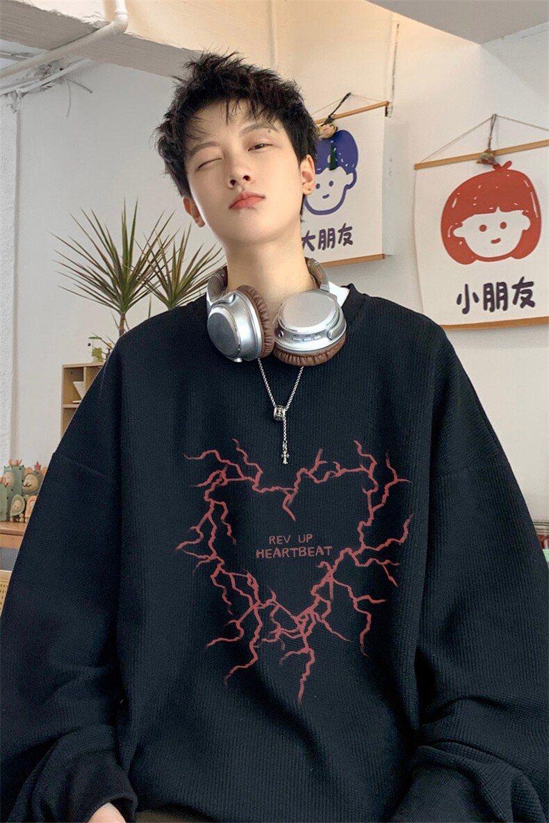 ！2023秋季男士华夫格圆领卫衣百搭学生长袖T恤HWY57P28,男装卫衣,电商B220