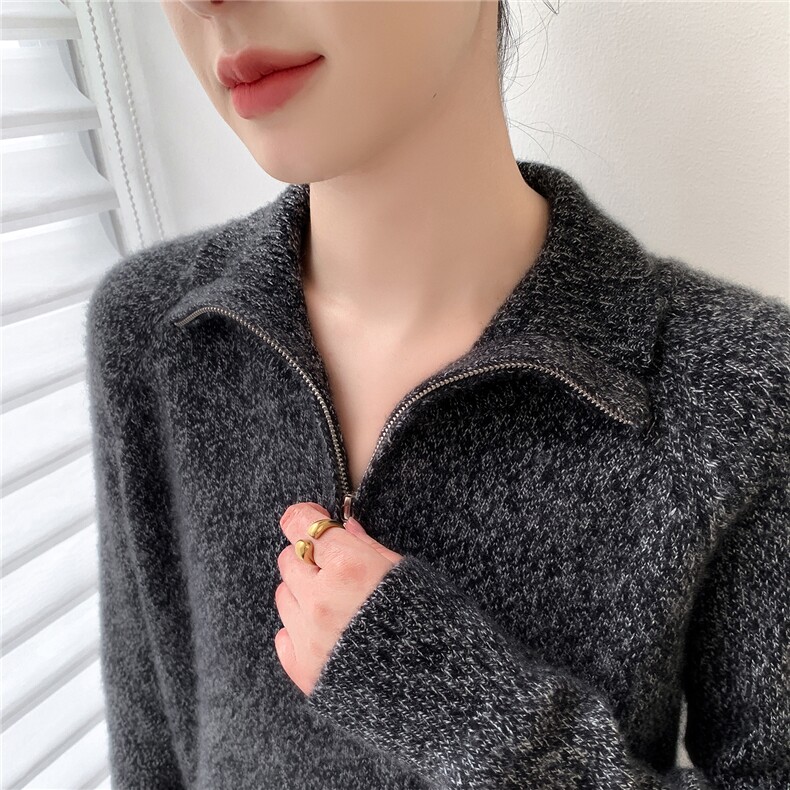 2025新款7针重工加厚花纱半拉链,女装羊绒衫,百越羊绒
