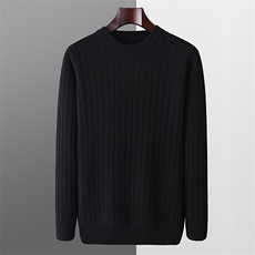 秋冬季羊毛男士十二针竖条圆领加厚套头羊毛衫，男装羊毛衫，君贝羊绒