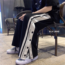 春夏薄款字母排扣设计开衩运动休闲裤，男装休闲裤，星座612