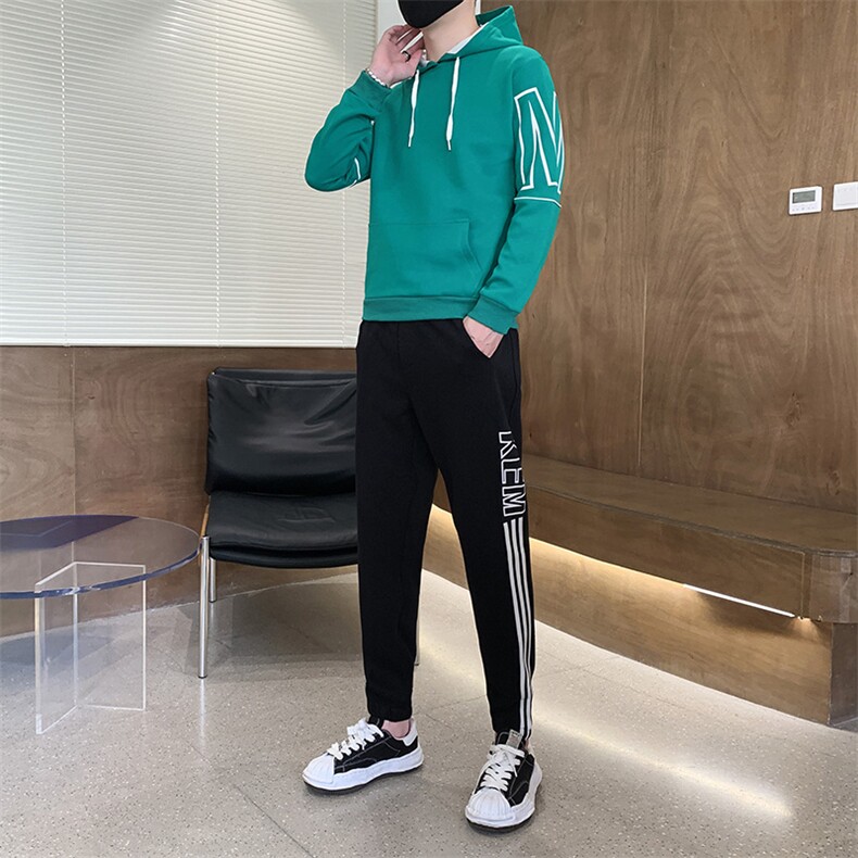 秋冬新款时尚套装运动圆领潮牌弹力卫衣卫裤大码宽松套装外套外贸,男装休闲套装,星座301D-5(原星座1415）