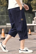 2021夏季新款外景日系大码男亚麻魔术贴七分裤休闲裤K373-P35，男装休闲裤，电商A001