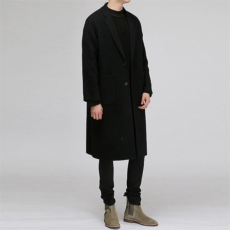 秋冬装简约贴袋韩版毛呢大衣男中长款宽松风衣呢料外套*FK26-P155,男装毛呢大衣,四季星座713
