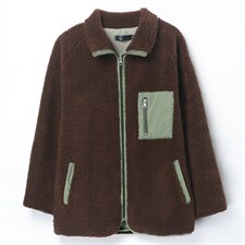 时尚仿羊羔绒外套女2021冬装新款气质两面穿立领保暖上衣潮，女装大码女装，奕阳依阁