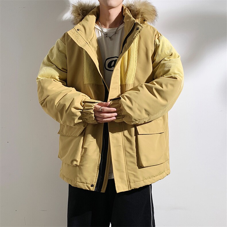 港风2026新品冬季宽松撞色棉服派克服毛领冬装加厚外套D009-P145,男装棉衣,星座717
