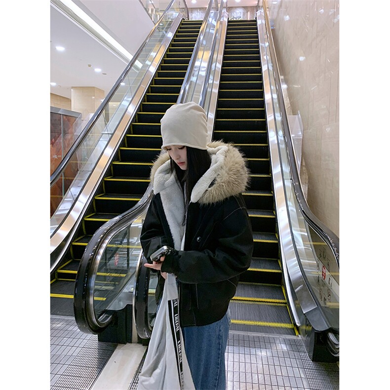 现货重磅boxy短款棉衣座山雕大毛毛领男女棉服水洗工装厚外套,男装棉衣,电商A486