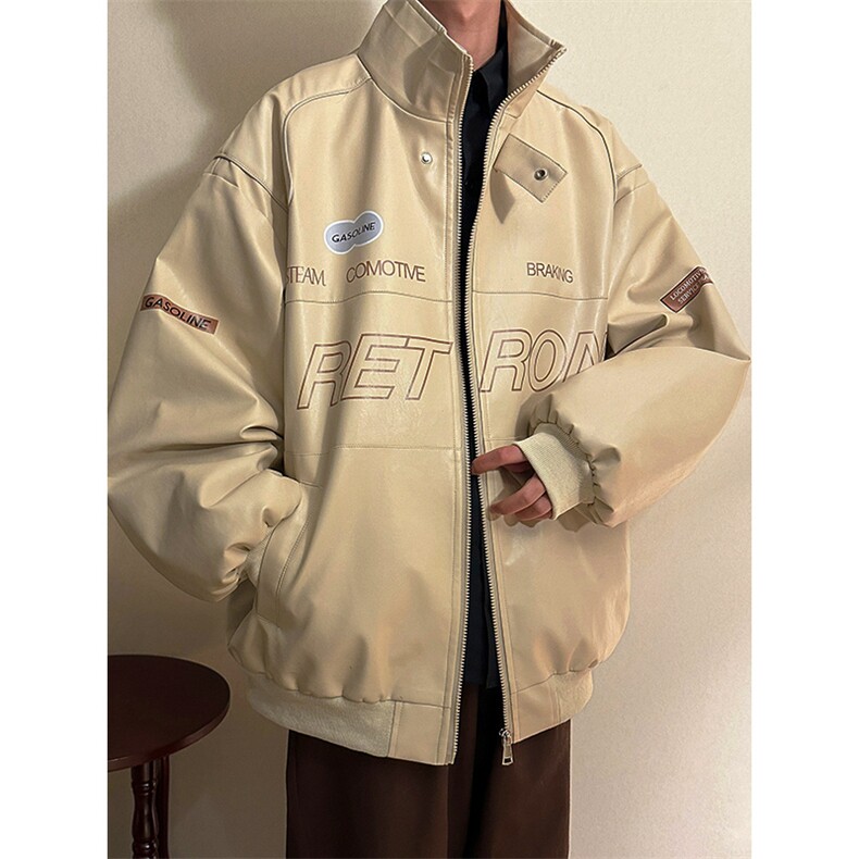 2026春季新款印花美式PU皮夹克潮牌机车宽松外套ins男D241P108,男装夹克,电商A335-1（原A458）