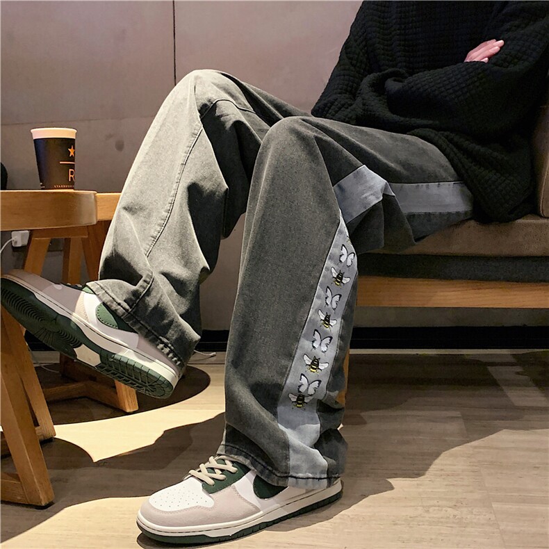 k1006-p55-控78M-5XL拉链拼色黄泥在高阶宽松大码牛仔裤cityboy,男装牛仔裤,星座116