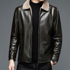 B-N218男士2023年秋季新款长袖加绒翻领PU皮夹克男士外套P70图片