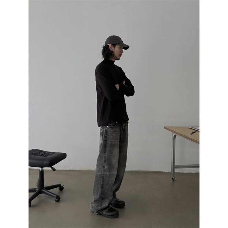 美式复古裂纹新款潮高街水洗扎花设计感直筒宽松牛仔裤休闲长裤,男装牛仔裤,星座506A