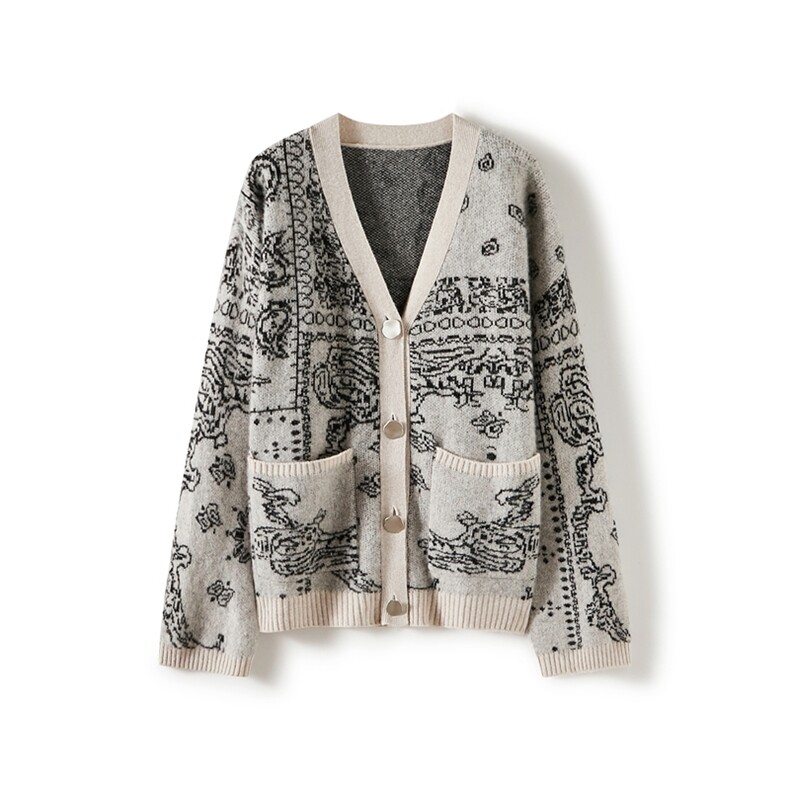 秋冬新款民族风提花35%羊绒衫开衫女短款宽松外搭披肩，女装羊绒衫，朵沐纯羊绒