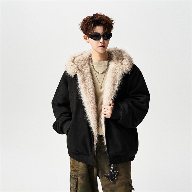 有长图冬季保暖毛领棉衣男高街情侣宽松连帽棉袄外套MF00880/P120，男装棉衣，电商B316