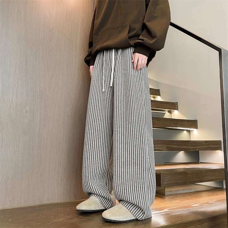 8XL-M美式复古竖条纹毛呢裤子加大码直筒裤阔腿裤KZ1936P60加绒70图片