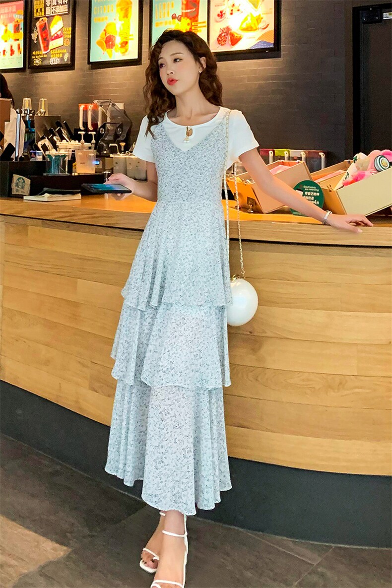 蛋糕裙2020夏季新款修身舒适短袖长裙套装,女装套装/套裙,曼娅璐