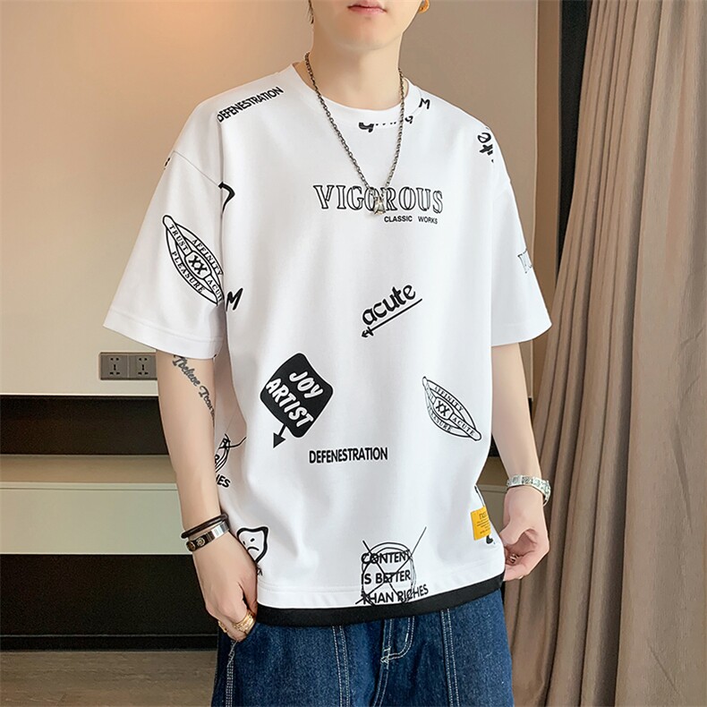 冰氧仿棉短袖店主风夏季休闲百搭趣味印花男上衣TC3156-P25控48图片