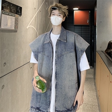 潮牌新款青年口袋装饰无袖牛仔马甲背心外搭MJ08601-P65，男装背心/马甲，星座308B-2