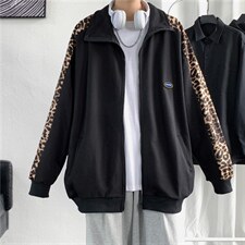 韩版潮时尚休闲豹纹拼接外套2023秋装新款夹克男A161-JK8950-P40，男装夹克，电商A161-2
