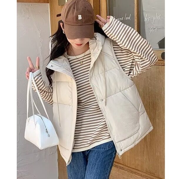 棉衣马甲外穿女款2025秋季新款洋气连帽背心马夹棉服无袖外套图片