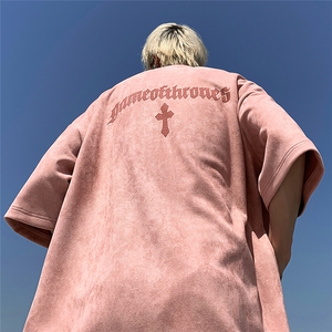 重磅麂皮绒美式烧花短袖T恤大码M~5XL XZ604-DT308-P45控58图片