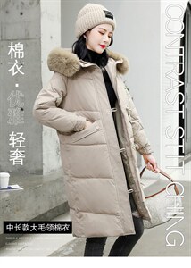 2021年冬季新款宽松休闲大口袋羽绒棉棉衣冬季配仿真毛图片