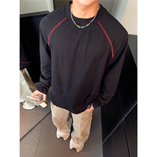 原版品质面料复古撞色拼接长袖T恤宽松圆领明线拼接T110-P38，男装T恤，电商C307