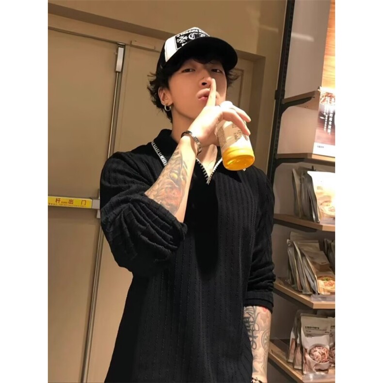 网络图，翻领肌理感情侣高级感复古宽松体恤XZ302B-1-W20P45,男装T恤,星座302B-1