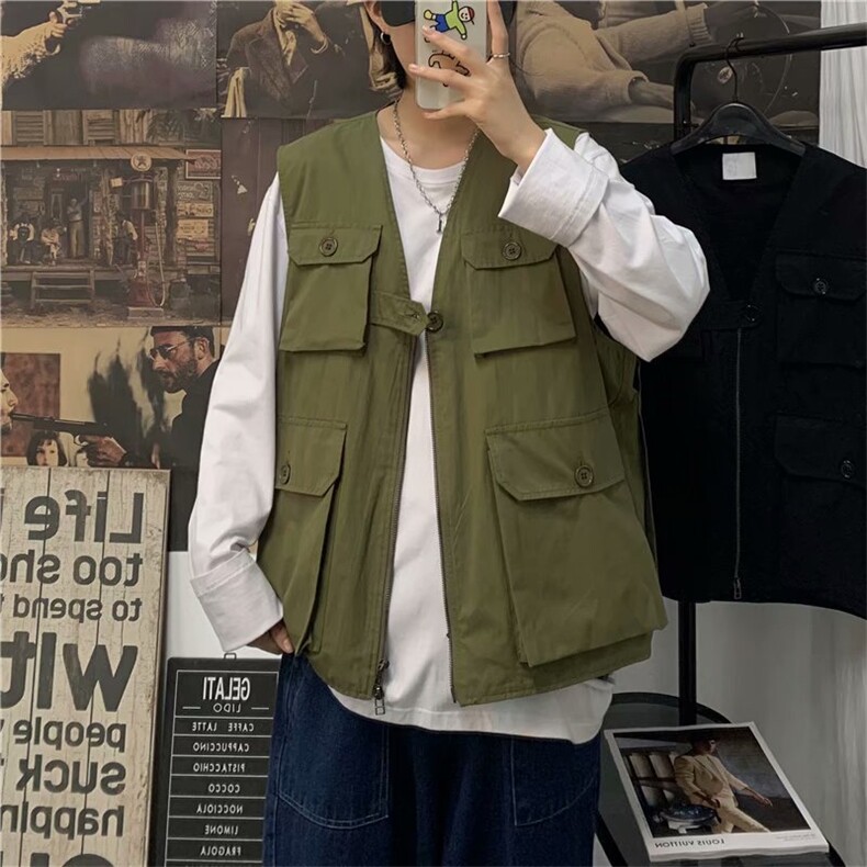 秋季港风马夹马甲男潮牌工装机能多口袋背心外套坎肩M205/,男装背心/马甲,电商D202-1